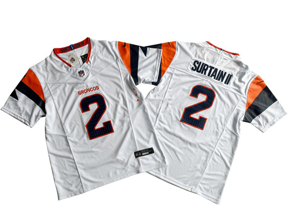  Men's Denver Broncos #2 Patrick Surtain II Nike White Vapor F.U.S.E. Limited Jersey 