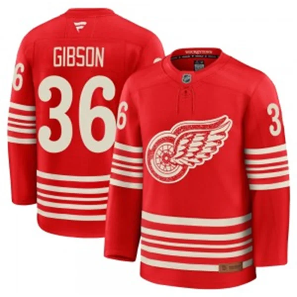  Men's Detroit Red Wings #36 John Gibson Red Heritage-Rich Centennial Premium Jersey 
