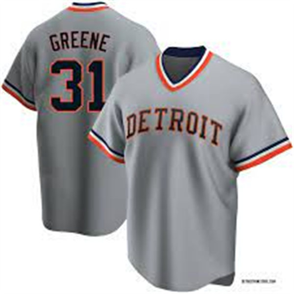  Men's Detroit Tigers #31 Riley Greene Nike Gray Pullover Cooperstown Collection Jersey 