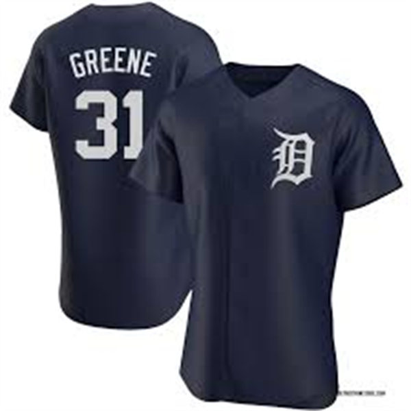  Men's Detroit Tigers #31 Riley Greene Nike Navy Alternate White Limited Player Jersey 