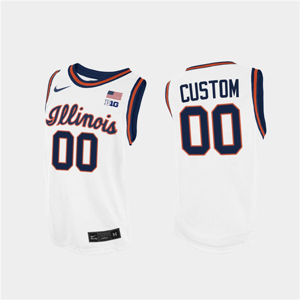  Men's Illinois Fighting Illini Custom White Navy Nike NCAA Basketball Jersey 
