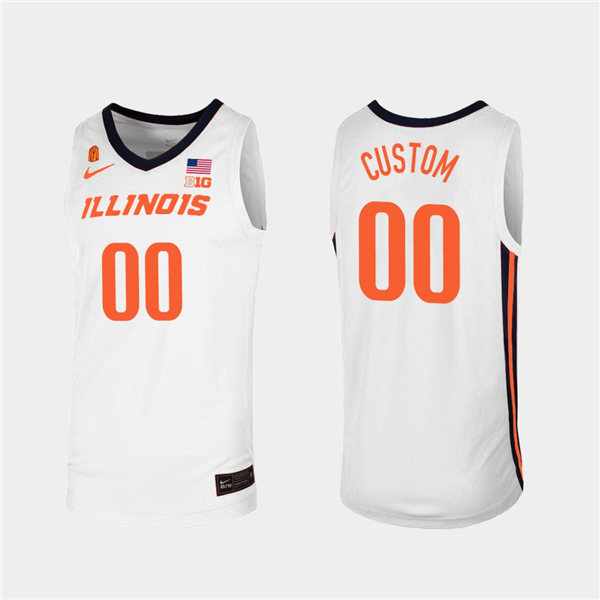  Men's Illinois Fighting Illini Custom White Orange Nike NCAA Basketball Jersey 