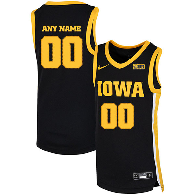  Men's Iowa Hawkeyes Custom Nike 2020 Black Gold College Basketball Jersey 