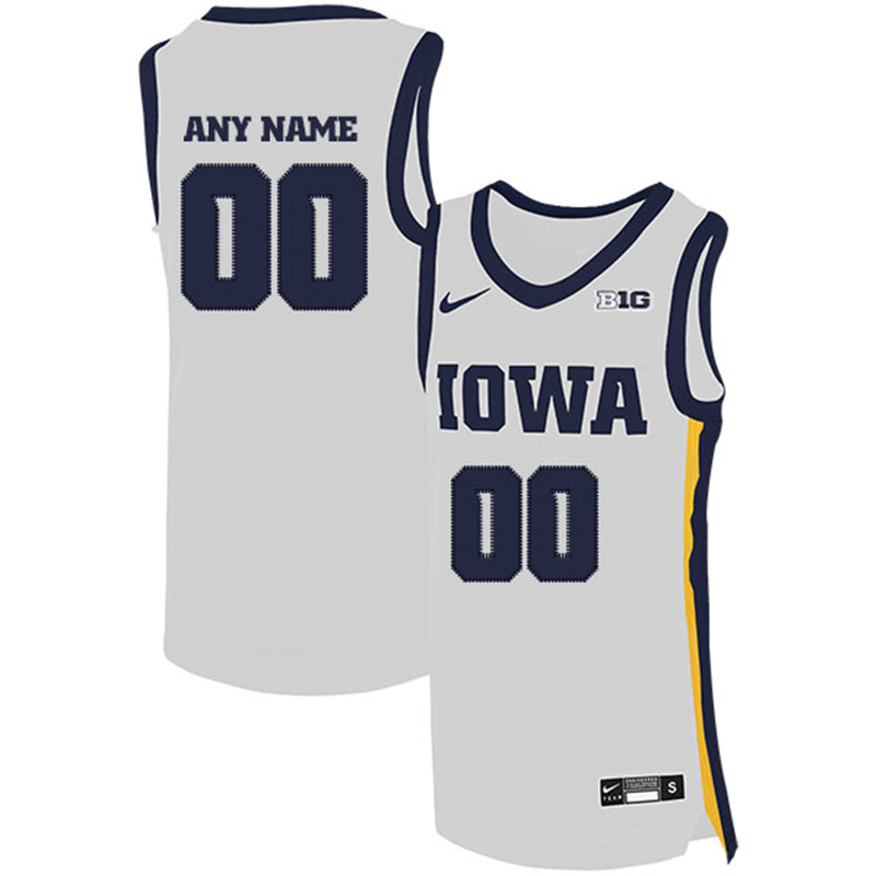  Men's Iowa Hawkeyes Custom Nike 2020 White Home College Basketball Jersey 