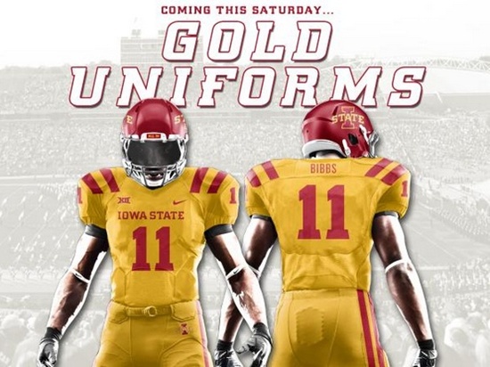  Men's Iowa State Cyclones Custom Nike Gold College Football Throwback Jersey 