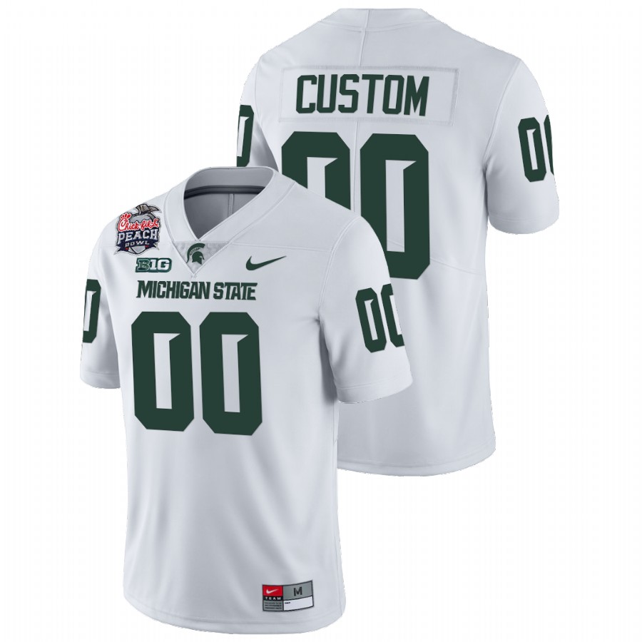  Men's Jersey Custom Michigan State Spartans 2021 Peach Bowl College Football Playoff Jersey White