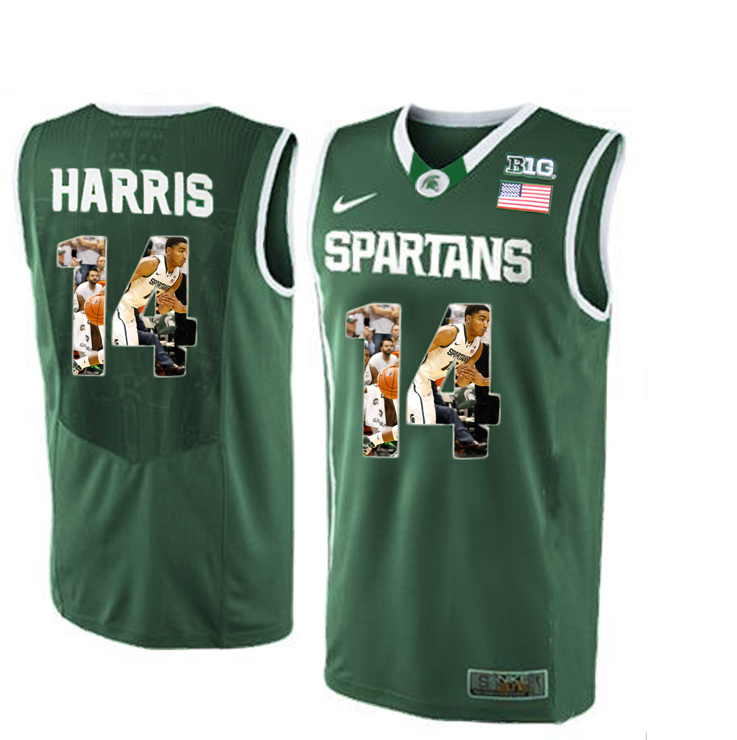  Men's Jersey Male Michigan State Spartans Gary Harris Dark Green Big 12 Jersey