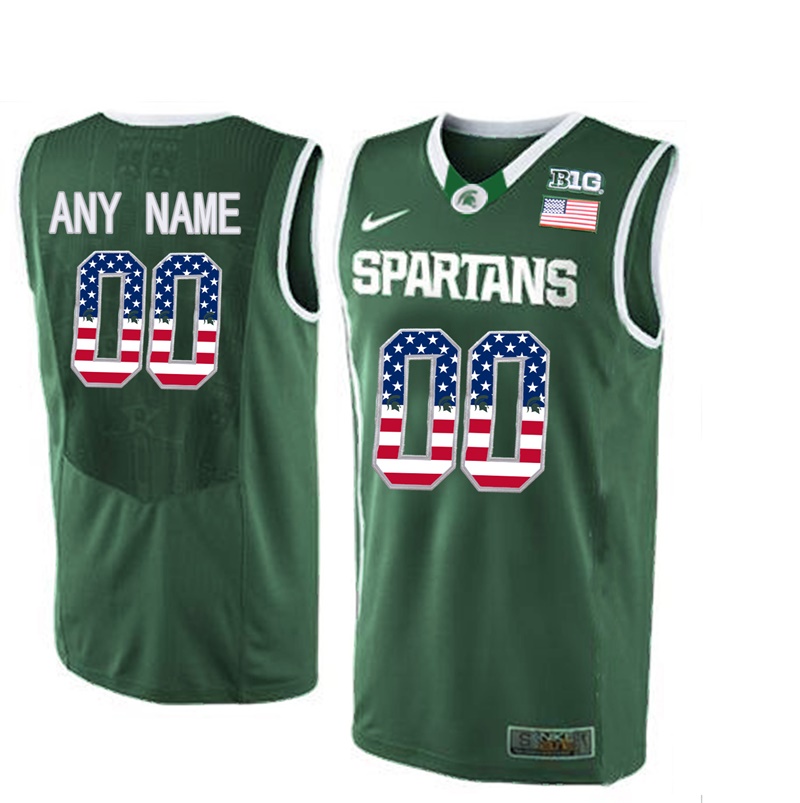  Men's Jersey Male Michigan State Spartans Green College Basketball US Flag Fashion Customized Jersey