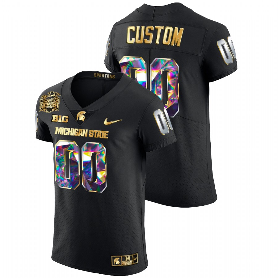 Men's Jersey Michigan State Spartans Custom 2021 Peach Bowl Black Golden Diamond Edition Jersey
