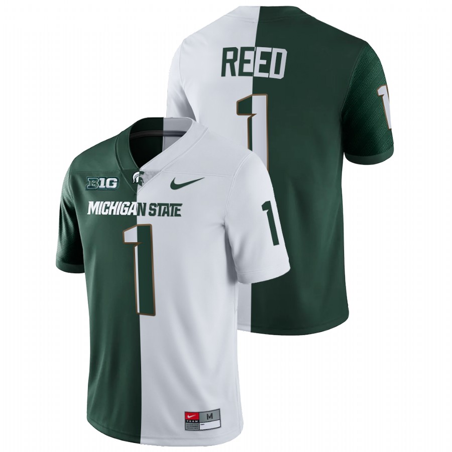  Men's Jersey Michigan State Spartans Jayden Reed Split Edition College Football White Green Jersey