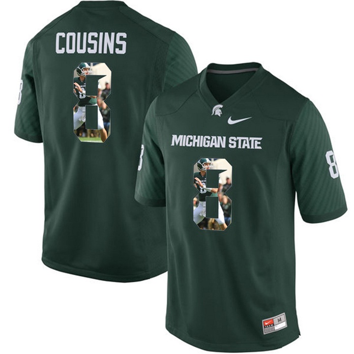  Men's Jersey Michigan State Spartans Kirk Cousins Green Printing Player Portrait Football Jersey