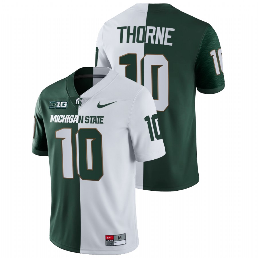  Men's Jersey Michigan State Spartans Payton Thorne Split Edition College Football White Green Jersey