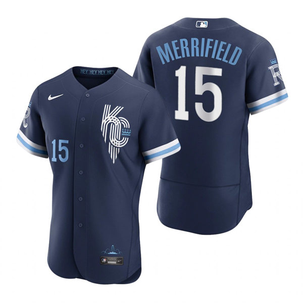  Men's Kansas City Royals #15 Whit Merrifield Nike Navy 2022 City Connect Jersey 