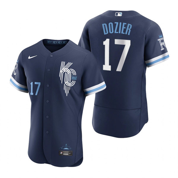  Men's Kansas City Royals #17 Hunter Dozier Nike Navy 2022 City Connect Jersey 