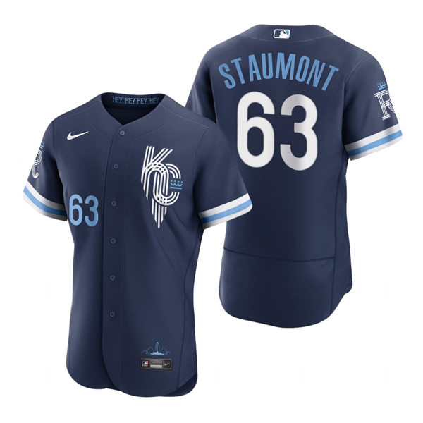  Men's Kansas City Royals #63 Josh Staumont Nike Navy 2022 City Connect Jersey 