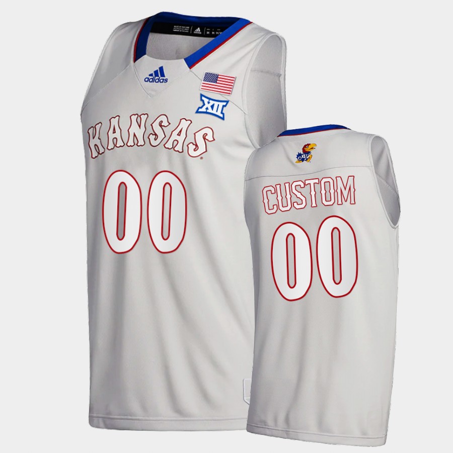  Men's Kansas Jayhawks Custom 2020-21 Adidas Grey College Basketball Game Jersey 
