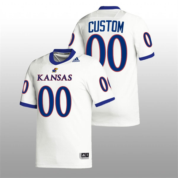  Men's Kansas Jayhawks Custom Adidas White College Football Game Jersey 