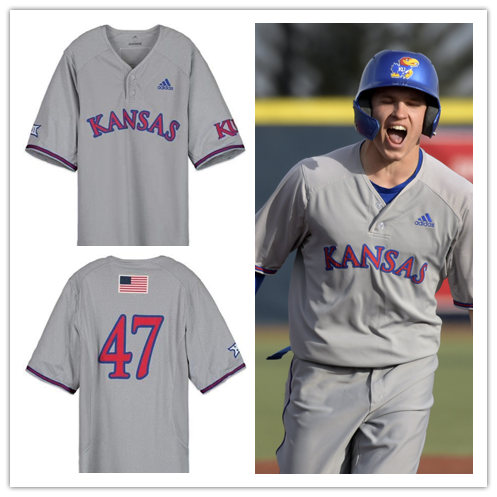  Men's Kansas Jayhawks Custom adidas Grey Pullover College Baseball Jersey 