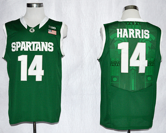 Men's Michigan Stata Spartans #14 Gary Harris NCAA Authentic Basketball Jerseys - Green