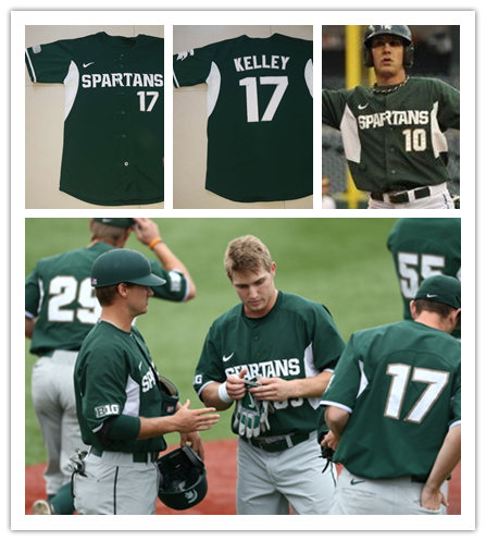  Men's Michigan State Spartans Custom Nike 2015-18 Green With White Baseball Jersey 