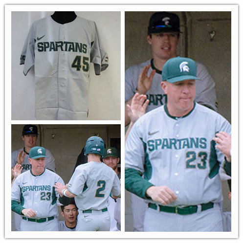  Men's Michigan State Spartans Custom Nike 2015-18 Grey With Green Baseball Jersey 