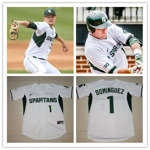  Men's Michigan State Spartans Custom Nike 2015-18 White With Green Baseball Jersey 
