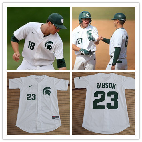  Men's Michigan State Spartans Custom White Team Logo College Baseball Game Jersey 