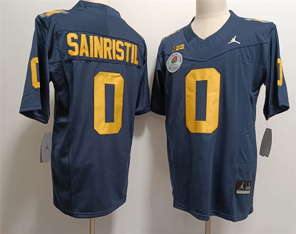  Men's Michigan Wolverines #0 Mike Sainristil F.U.S.E. 2024 ROSE BOWL UNIFORM Football Game Jersey Navy 