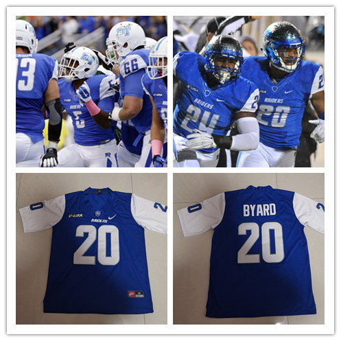  Men's Middle Tennessee State Blue Raiders Custom Nike Blue White Sleeves College Football Jersey 