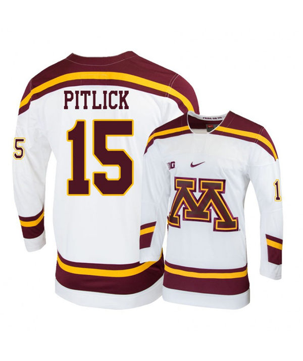  Men's Minnesota Golden Gophers #15 Rem Pitlick Nike White College Hockey Jersey