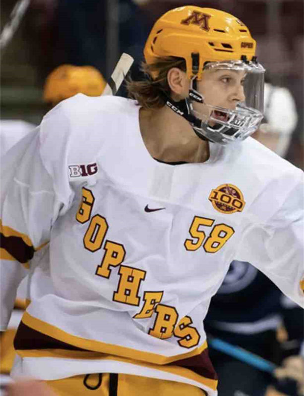  Men's Minnesota Golden Gophers #58 Sampo Ranta Nike 100th Season White Gold Retro College Hockey Jersey