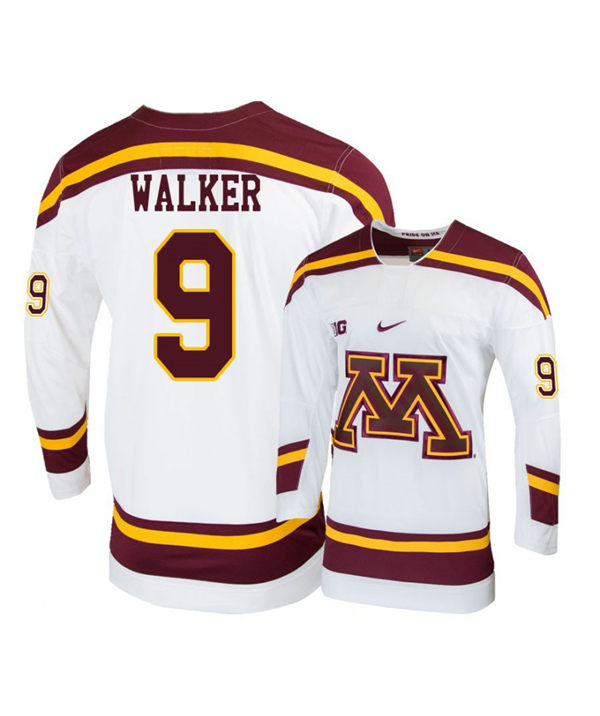  Men's Minnesota Golden Gophers #9 Samuel Walker Nike White College Hockey Jersey