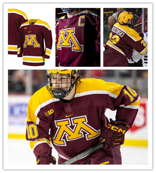  Men's Minnesota Golden Gophers Custom Maroon Gold shoulder 2024 Hockey Game Jersey 