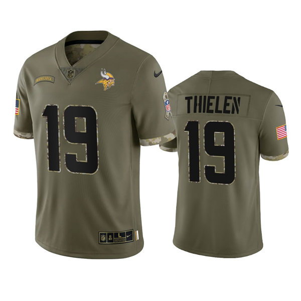  Men's Minnesota Vikings #19 Adam Thielen Olive 2022 Salute To Service Jersey 