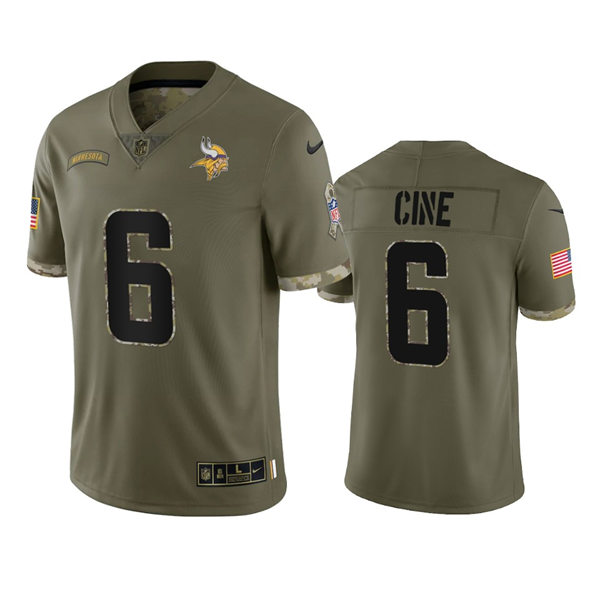  Men's Minnesota Vikings #6 Lewis Cine Olive 2022 Salute To Service Jersey 