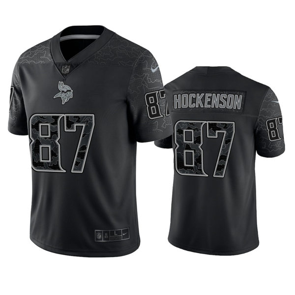  Men's Minnesota Vikings #87 T.J. Hockenson Black Reflective Limited Jersey 