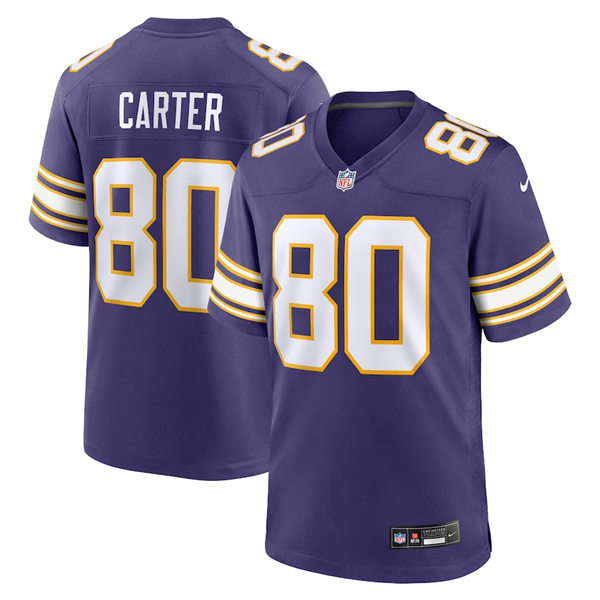  Men's Minnesota Vikings Retired Player #80 Cris Carter Purple Classic F.U.S.E. Limited Jersey  
