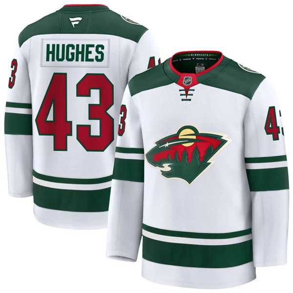  Men's Minnesota Wild #43 Quinn Hughes Fanatics Away White Premium Player Jersey 