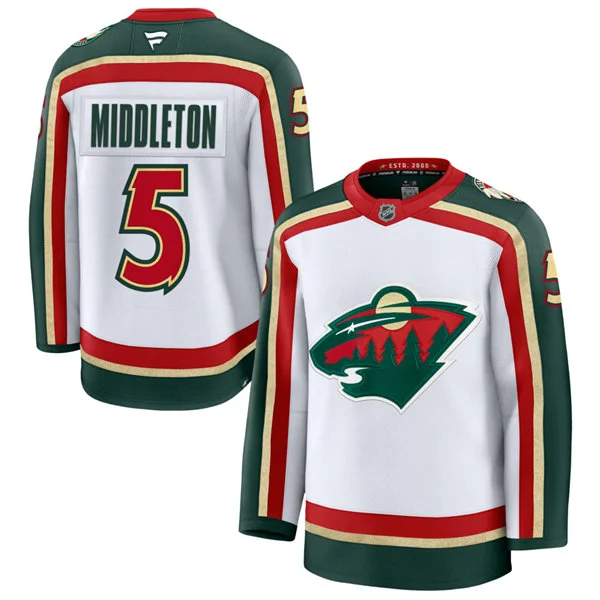  Men's Minnesota Wild #5 Jake Middleton Fanatics White 25th Anniversary Premium Jersey 