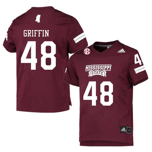  Men's Mississippi State Bulldogs #48 Eldric Griffin adidas Maroon College Football Game Jersey