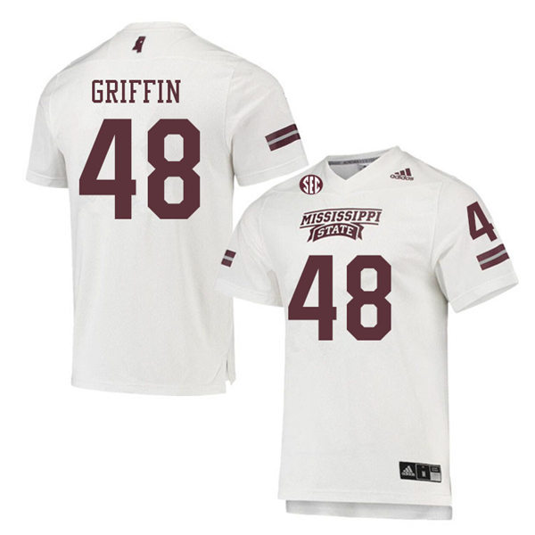  Men's Mississippi State Bulldogs #48 Eldric Griffin adidas White College Football Game Jersey