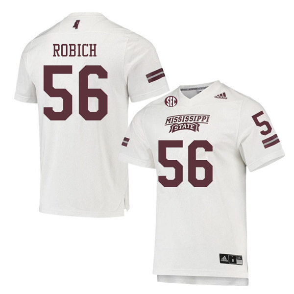  Men's Mississippi State Bulldogs #56 Rex Robich adidas White College Football Game Jersey