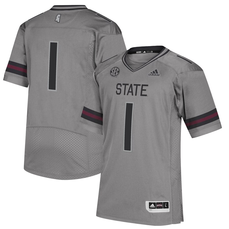  Men's Mississippi State Bulldogs Custom adidas 2020 Grey Premier Strategy Football Jersey 