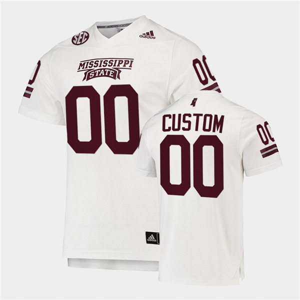  Men's Mississippi State Bulldogs Custom adidas 2020 White Football Jersey