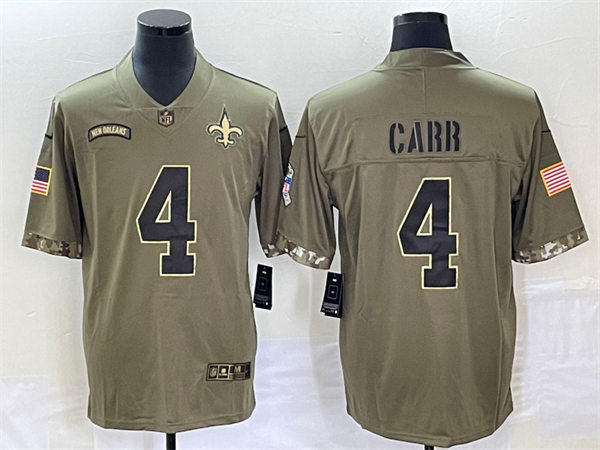  Men's New Orleans Saints #4 Derek Carr Olive 2022 Salute To Service Limited Jersey 