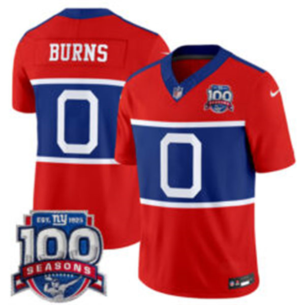  Men's New York Giants #0 Brian Burns Century Red 100TH Season Commemorative Jersey 