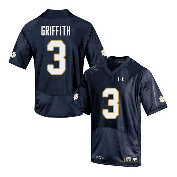  Men's Notre Dame Fighting Irish #3 Houston Griffith Under Armour Navy College Football Game Jersey