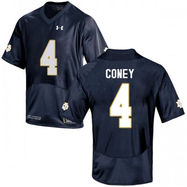  Men's Notre Dame Fighting Irish #4 Te'von Coney Under Armour Navy College Football Game Jersey