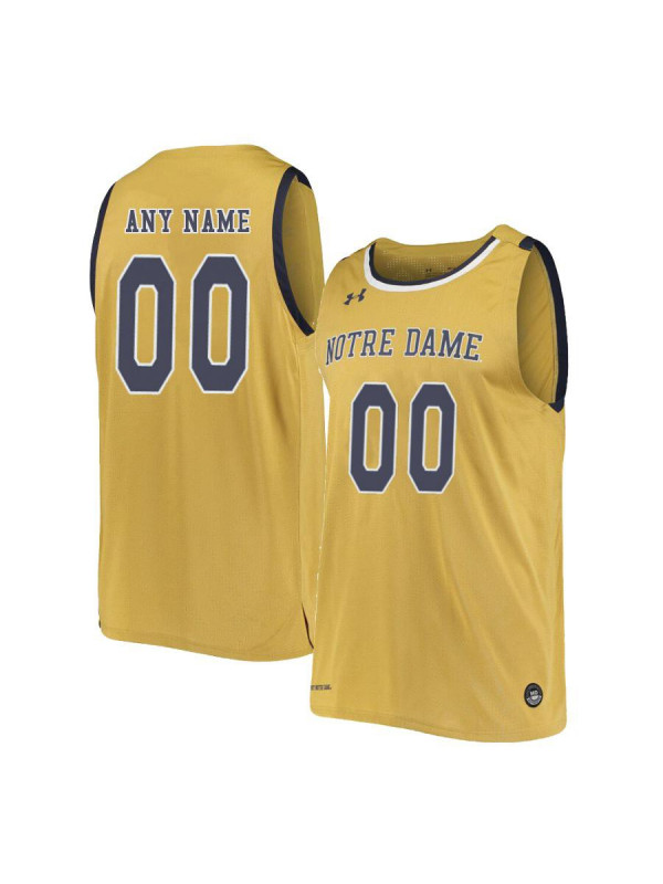  Men's Notre Dame Fighting Irish Custom Under Armour Gold Retro Basketball Jersey 