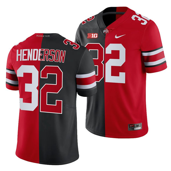 Men's Ohio State Buckeyes #32 TreVeyon Henderson Nike Black Scarlet Split Edition Football Jersey